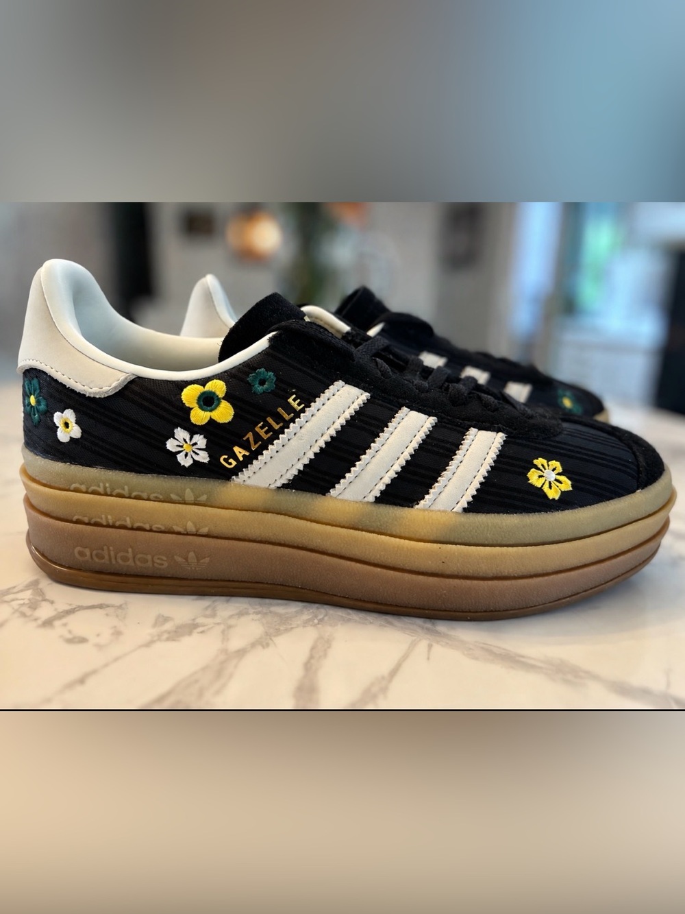 adidas Gazelle Women’s Black White Floral Embroidered Sneakers